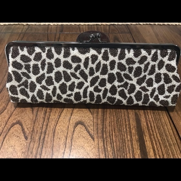 Inge Christopher Clutch Brown Beaded Giraffe Print Luxury Maximalist Neutral 80s - Picture 12 of 12